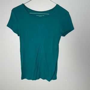 EUC Womens Ann Taylor Petite Small Teal Green Shirt Short Sleeve Top Blouse S